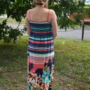 Rochie lunga de vara multicolora cu design de dungi si flori - Img 4
