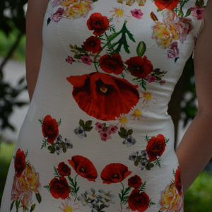 Rochie lunga de zi din in, de culoare bej cu imprimeu floral - Img 4