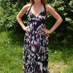 Rochie lunga de zi, vaporoasa de vara, cu imprimeu multicolor - Img 3