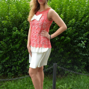 Rochie Michaela din dantela ,nuanta alb-roz - Img 3