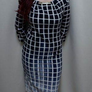 Rochie moderna, de culoare bleumarin, design geometric - Img 2