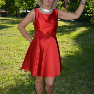 Rochie moderna de seara cu pliuri mari in talie, culoare rosie - Img 2