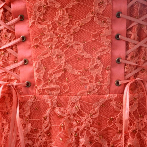 Rochie moderna, din dantela portocalie, gen corset in partea de sus - Img 6