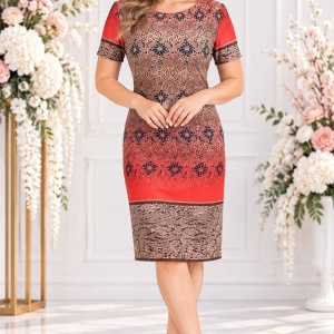 Rochie moderna, disponibila in marimi mari si nuante de rosu, maro