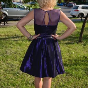 Rochie mov de ocazie cu bust buretat si decolteu adanc - Img 3
