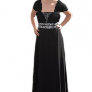 Rochie neagra lunga, pentru ocazii speciale, cu insertii de strass-uri - Img 1