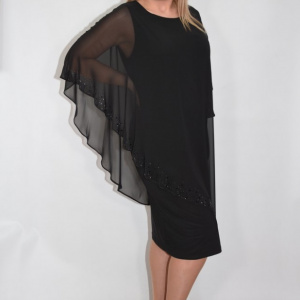 Rochie neagra Sigrid cu aplicatii de strasuri pe voal - Img 4