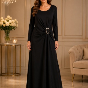 Rochie neagra Sigrid cu catarama eleganta in talie