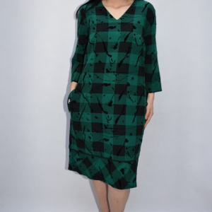 Rochie office Liena,model painted,nuanta de negru-verde - Img 2