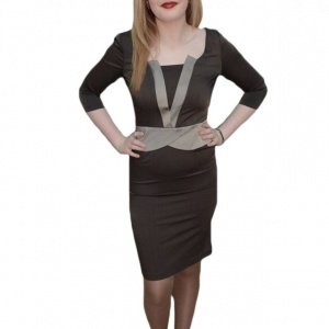 Rochie office, nuanta de maro, decolteu rotund fashion