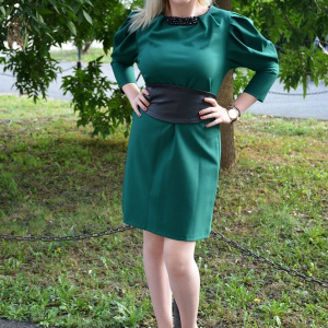Rochie rafinata, de culoare verde inchis cu insertii de piele - Img 4