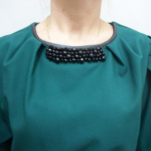 Rochie rafinata, de culoare verde inchis cu insertii de piele - Img 2