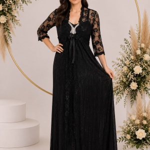 Rochie rafinata de seara, lungime maxi, cu insertii din dantela neagra