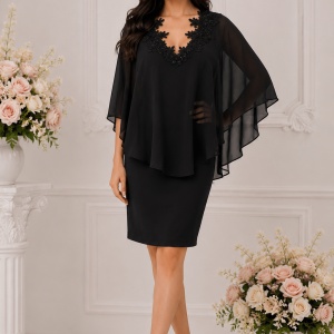 Rochie rafinata, eleganta, cu aspect de costum cu voal, neagra
