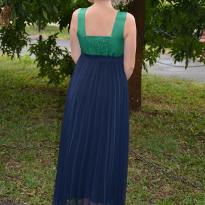Rochie rafinata, lunga, de culoare bleumarin cu top verde - Img 5