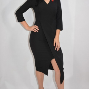 Rochie rafinata Mila cu crepeu in fata,model asimetric,nuanta de negru - Img 3
