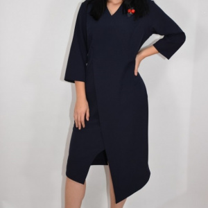 Rochie rafinata Mila cu crepeu in fata,model asimetric,nuanta bleumarin - Img 4