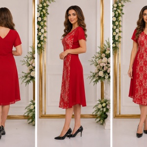 Rochie rafinata, nuanta marsala, decolteu in V, dantela fina - Img 3
