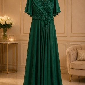 Rochie rafinata Raelynn din satin fin ,nuanta de verde
