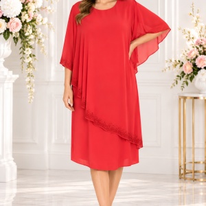 Rochie rosie Singrid cu aplicatii de strasuri