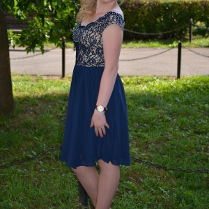 Rochie scurta de seara, de culoare bleumarin, cu decor de pietre - Img 3