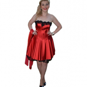 Rochie scurta, din material lucios, cu jupun negru in valuri - Img 1