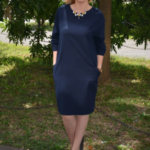 Rochie simpla bleumarin, masura mare, cu buzunare laterale - Img 3