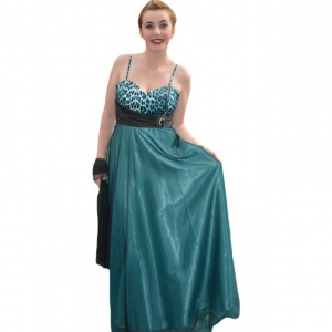 Rochie sofisticata, cu insertii animal-print, de ocazii, pe turcoaz - Img 1