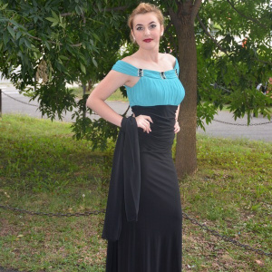Rochie superba, cambrata, de efect la evenimente, pe negru-turcoaz - Img 2
