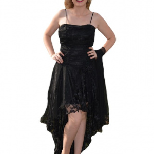 Rochie superba de ocazie, cu insertie de broderie neagra si trena - Img 1