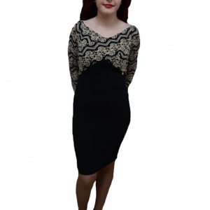Rochie tinereasca, de culoare neagra, imprimeu abstract - Img 1