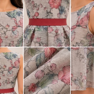 Rochie tinereasca de zi, croiala evazata si design alb cu florii mari multicolore. - Img 3