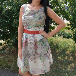 Rochie tinereasca de zi, cu croiala evazata si design multicolor - Img 3
