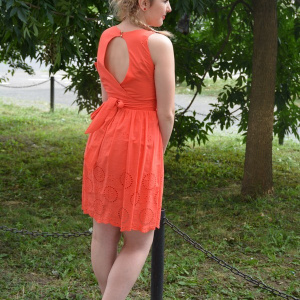 Rochie tinereasca din bumbac, culoare corai, model scurt, lejer - Img 4