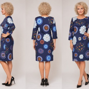 Rochie trendy, de culoare bleumarin, design floral chic - Img 2