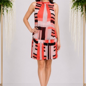 Rochie trendy, nuanta de multicolor, material creponat