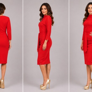 Rochie trendy, nuanta de rosu, fermoar auriu pe umar - Img 3