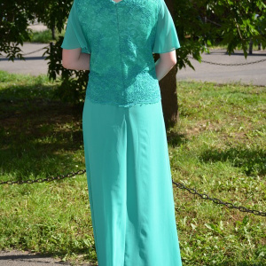 Rochie turcoaz cu aspect de costum, model lung, masura mare - Img 5