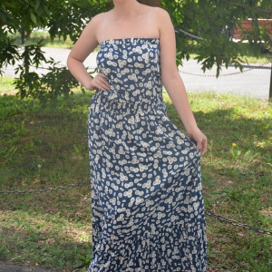 Rochie vaporoasa de vara, model lung, culoare bleumarin cu alb - Img 5