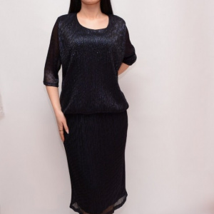 Rochie vaporoasa pentru ocazii, nuanta de bleumarin, usor lucioasa - Img 3