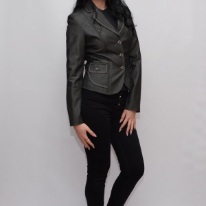 Sacou de culoare gri, cu cusaturi colorate de design, model casual - Img 4