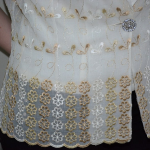 Sacou elegant de nuanta bej, cu maneca scurta si model brodat - Img 4