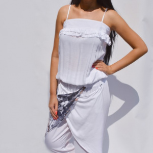 Salopeta cu design deosebit, de culoare alba cu bleumarin - Img 3