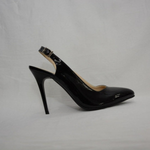 Sanda casual-elegant cu toc inalt, de culoare neagra, lucioasa - Img 6