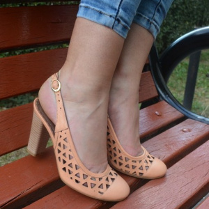 Sandale clasice, cu toc inalt, piele naturala, perforate - Img 4