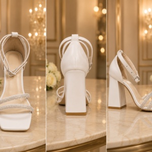 Sandale elegante, albe ,cu toc ,gros,cu barete - Img 2