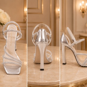 Sandale elegante, nuanta de argintiu ,cu toc ,cu barete - Img 2