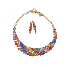 Set elegant de bijuteri,colier oval si cercei,multicolor - Img 1