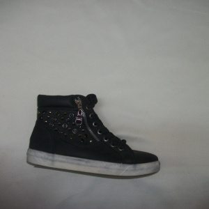 Tenis modern, de culoare neagra, cu insertii metalice, femoar, siret - Img 4