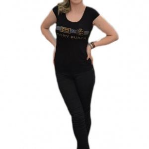 Tricou fashion cu strasuri argintii si aurii aplicate pe fond negru